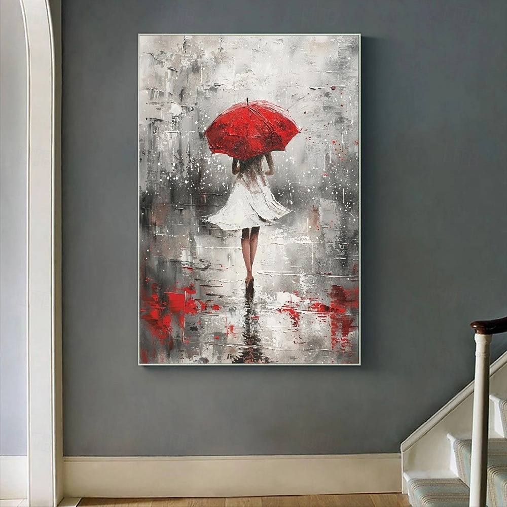 abstraktes Regentag-Ölgemälde auf Leinwand, handgemalt, hübsches Mädchengemälde, großes Portrait-Ölgemälde, handgemalte Wandkunst, individuelles Mädchengemälde für Schlafzimmer, Kunstwerk, 2025 - $123.99 –P4