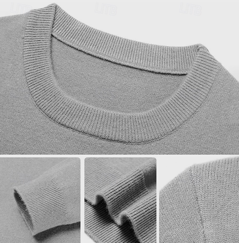 Herr Ulltröja Pullover tröja Sticka Ensfärgat Rund hals Stickat Elegant Skola Träning Kläder Höst Vinter Svart Vit S M L 2025 - $36.99 –P16