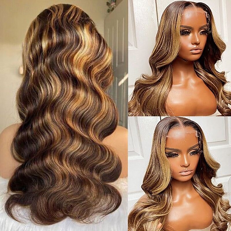 Echt haar 4x13 Sluiting Pruik Gratis deel Braziliaans haar Body Golf Lichtbruin Meerkleurig Pruik 150% Haardichtheid met babyhaar lijmloze Pre-geplukt Voor pruiken voor zwarte vrouwen Lang Kanten 2025 - $243.69 –P3