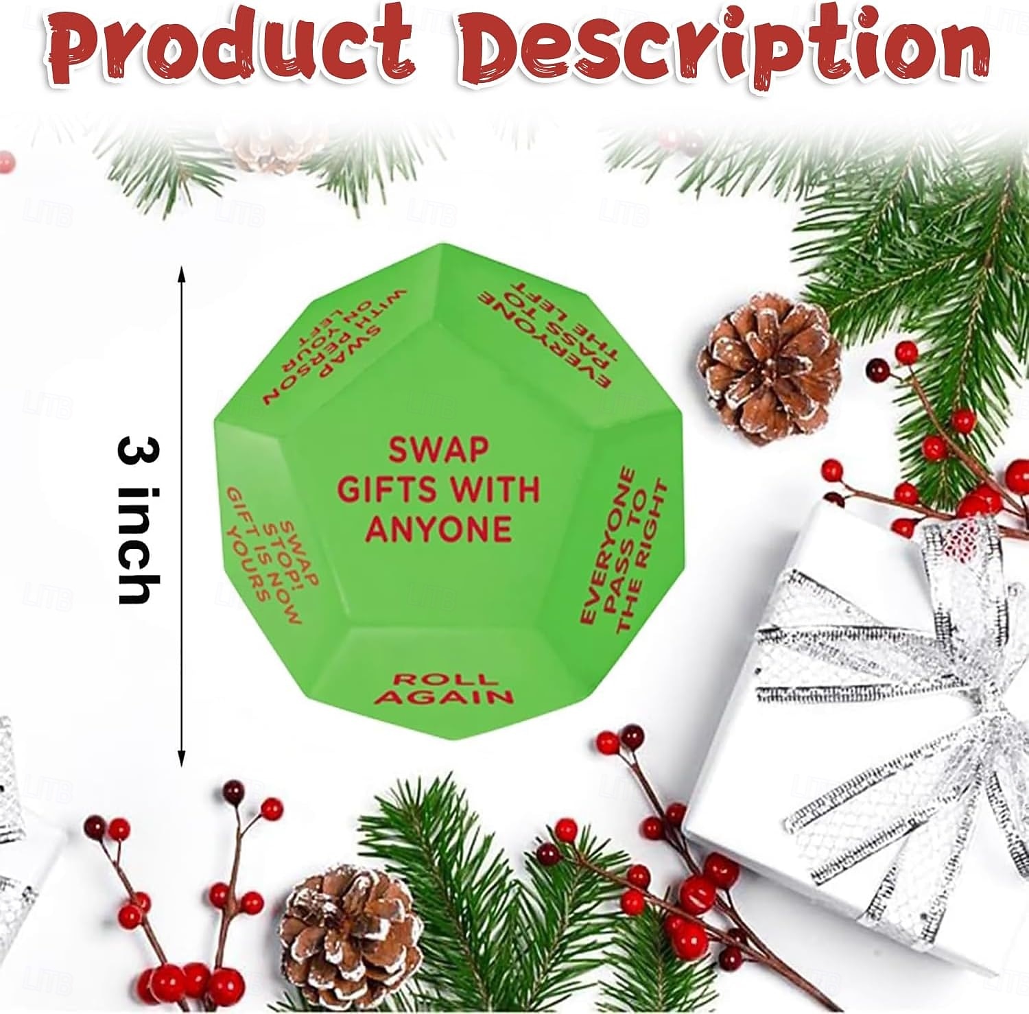 Santa Swap Gift Exchange Dice,2025 New Gift Exchange Dice, Exchange Dice Game,Christmas Group Party Game,12 Different Sides 3 * 3 * 3in Pu Material Gift Exchange Dice Game 2025 - $13.99 –P5