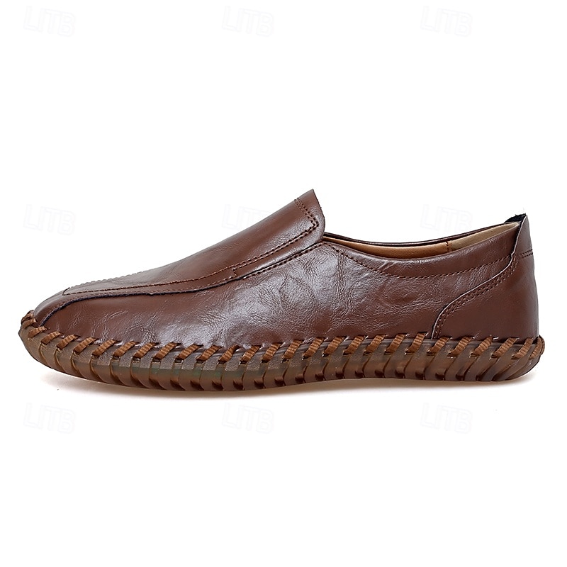 Men's White Faux Leather Slip-On Loafers with Hand-Stitched Sole – Lightweight Casual Shoes for Driving, Walking, and Summer Outfits 2025 - $46.99 –P12