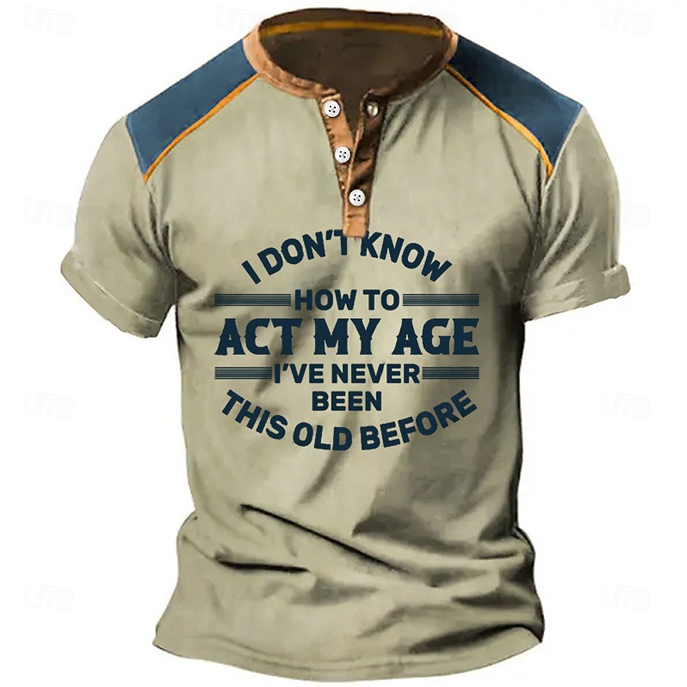 Pánské Grafika Písmeno Tričko Henley Krátký rukáv 3D tisk Módní Designové Pohodlné Venkovní Denní Léto Modrá Trávová zelená Khaki Armádní zelená Šedá Henley Tričko Henley 2025 - $23.99 –P5