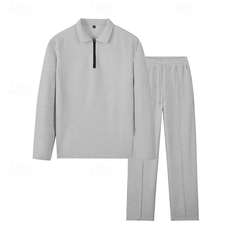 Miesten Vohveli poolopaidat Quarter Zip Polo Päivittäin Pyhäpäivä Neljänneksen postinumero Pitkähihainen Muoti Moderni Tavallinen 2-osainen 봄 & Syksy Normaali Musta Valkoinen Sininen Khaki Vaalean 2025 - $34.99 –P12