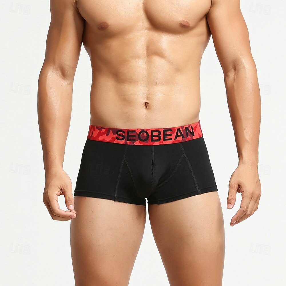 Herren 1 pc Unterwäsche Boxer Boxer-Shorts Patchwork 90% Baumwolle Atmungsaktiv Weich Komfortabel Farbblock Buchstabe Mittlere Hüfthöhe Schwarz Weiß 2025 - $8.99 –P5