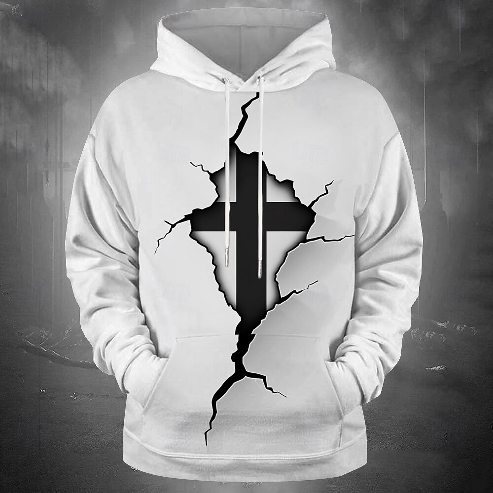 Homens Cruz Moletons Moletom Casacos Moletom com capuz Gola Redonda Moda Impressão 3D Festa Feriado Streetwear Branco Com Cordão Outono Inverno Designer de 2025 por $29.99 –P1