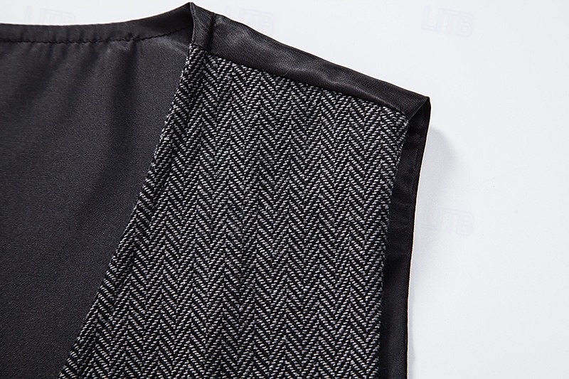 Braune graue Herrenmode Fischgrät Tweed Weste maßgeschneiderte Passform V-Ausschnitt einreihig vier Knöpfe 2025 - $40.99 –P7