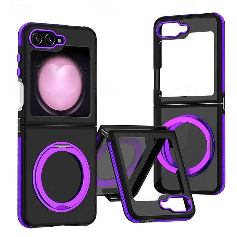 טלפון מגן עבור סמסונג גלקסי Z Flip 6 Z Flip 5 כיסוי אחורי עם מעמד עמיד בזעזועים רטרו PC סיליקון 2025 - $25.99 –P3