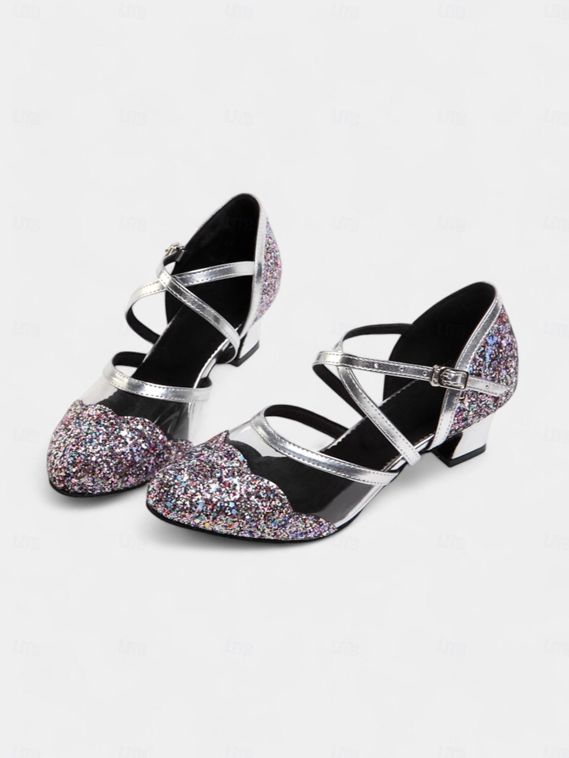 chaussures de danse à paillettes noires pour femmes avec brides croisées, semelle en daim souple et talons bas – parfaites pour les événements de salon, latins et de fête de 2025 ? $46.99 –P13