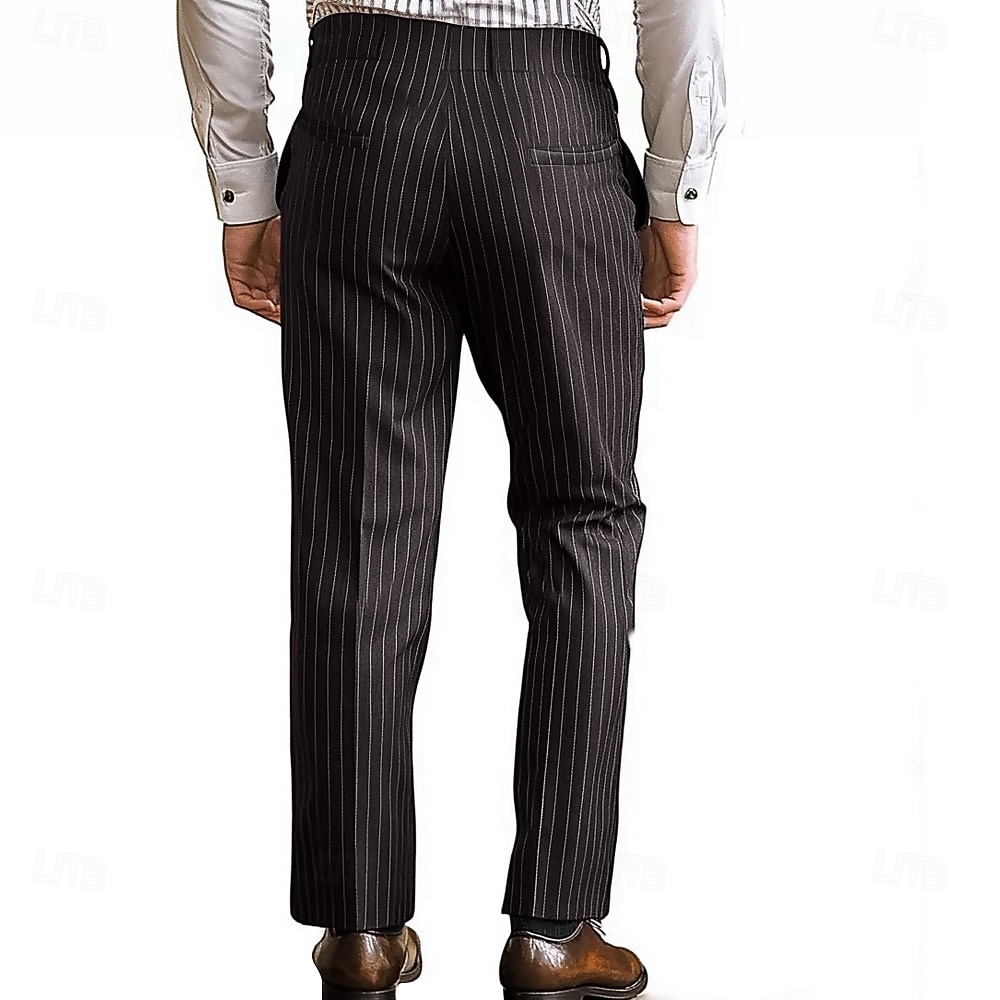 Hombre Raya Diseño Geométrico pantalones de traje Media cintura Informal de negocios Formal Boda Uso Diario Cremallera Bolsillo Pantalones rectos Verano Primavera Otoño Impresión 3D Negro 2026 - $31.99 –P2