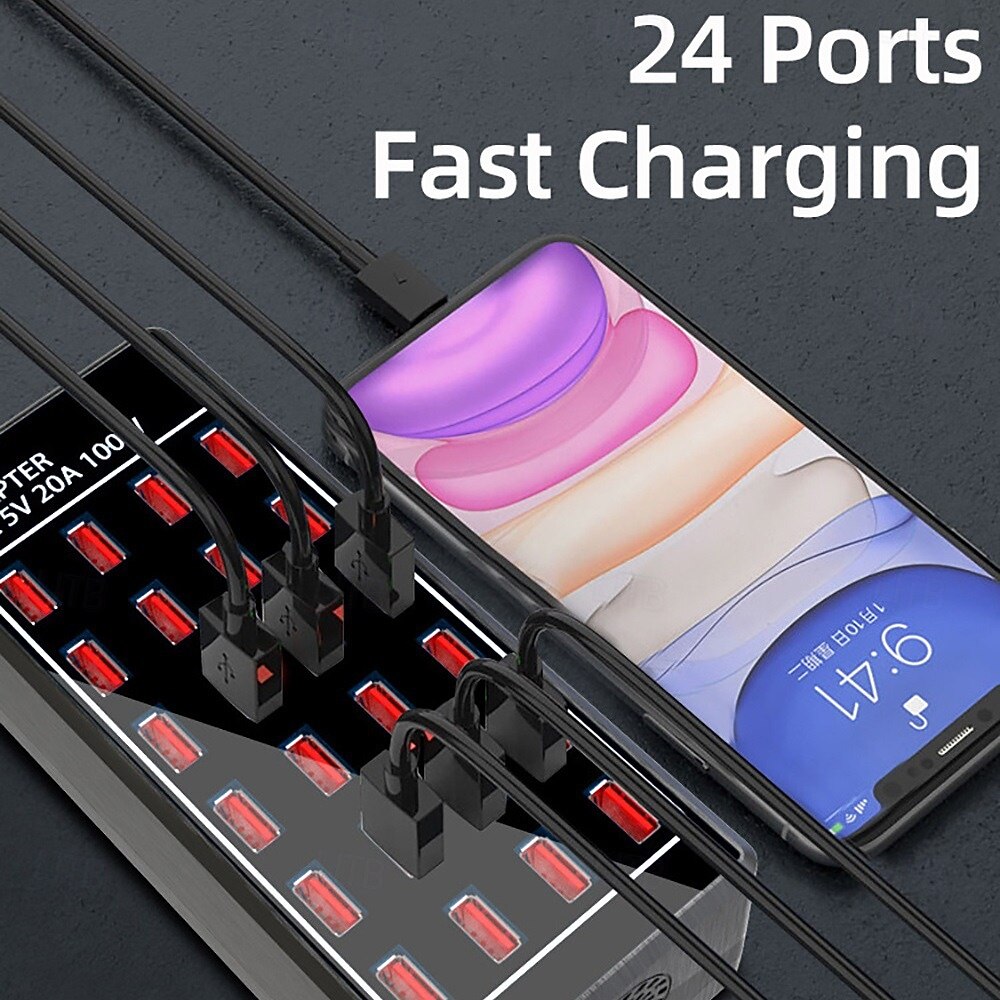 New Item 5V 20A 100w 24 Port USB Fast Charging StationTravel Desktop USB Rapid ChargerMulti Ports Charging Station 2025 - $48.99 –P18