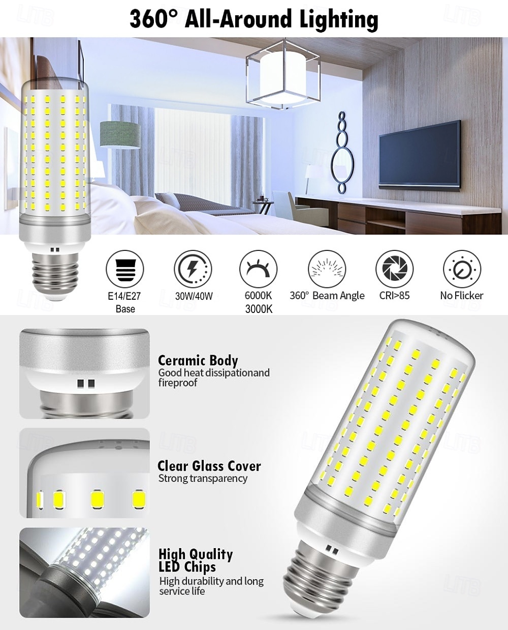e14 e27 basis led maïs gloeilampen 85-265v 30w 40w led lampen 250w equivalent niet dimbaar voor huisverlichting 1 st 2025 - $14.99 –P1