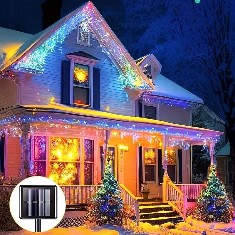 Cadena de luces de fuegos artificiales solares de 6 m y 200 ledes, IP65, resistente al agua, 8 modos, luces de hadas de árbol de Navidad multicolor para decoración interior y exterior del jardín del hogar, 1 unidad 2025 - $24.99 –P4