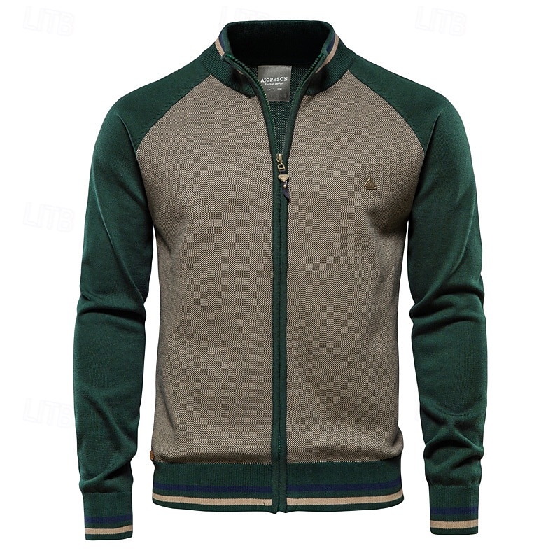 Herr Cardigan Tröja Kofta Ribbad Sticka Vanliga toppar Dragkedja Färgblock Kinakrage Stickat Neutral Utomhus Kläder Vår & Höst Svart Marinblå S M L 2025 - $41.99 –P2
