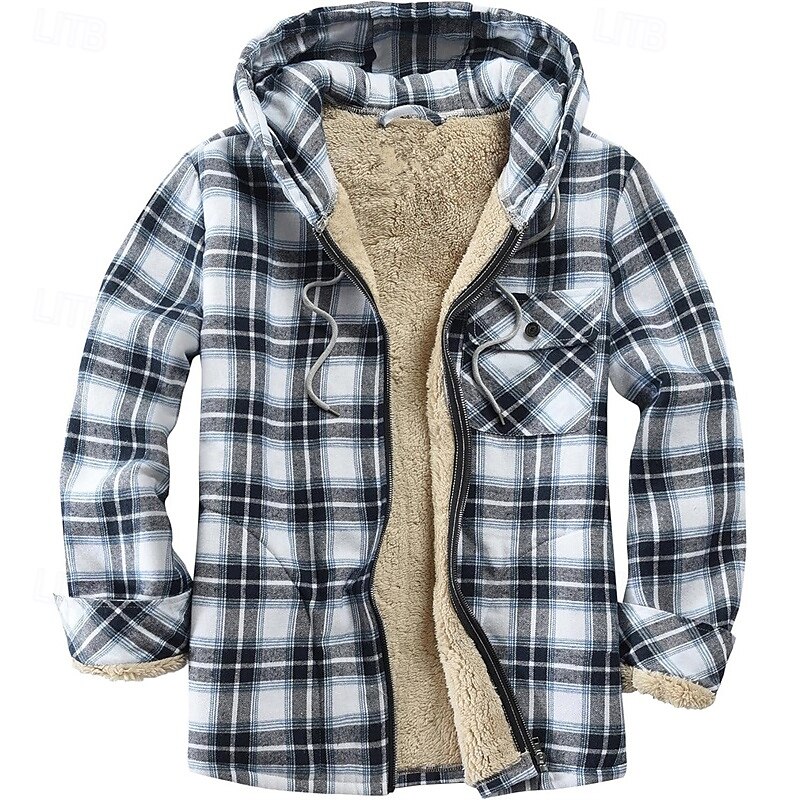 Pánské Mikina na zip Mikina s kapucí na zip Fleecová bunda Černá Rubínově červená Světle modrá Kapuce Pléd Zapni Kapsy Sporty a outdoor Denní Dovolená Polyester Šik ven Základní Na běžné nošení 2025 - $48.99 –P9