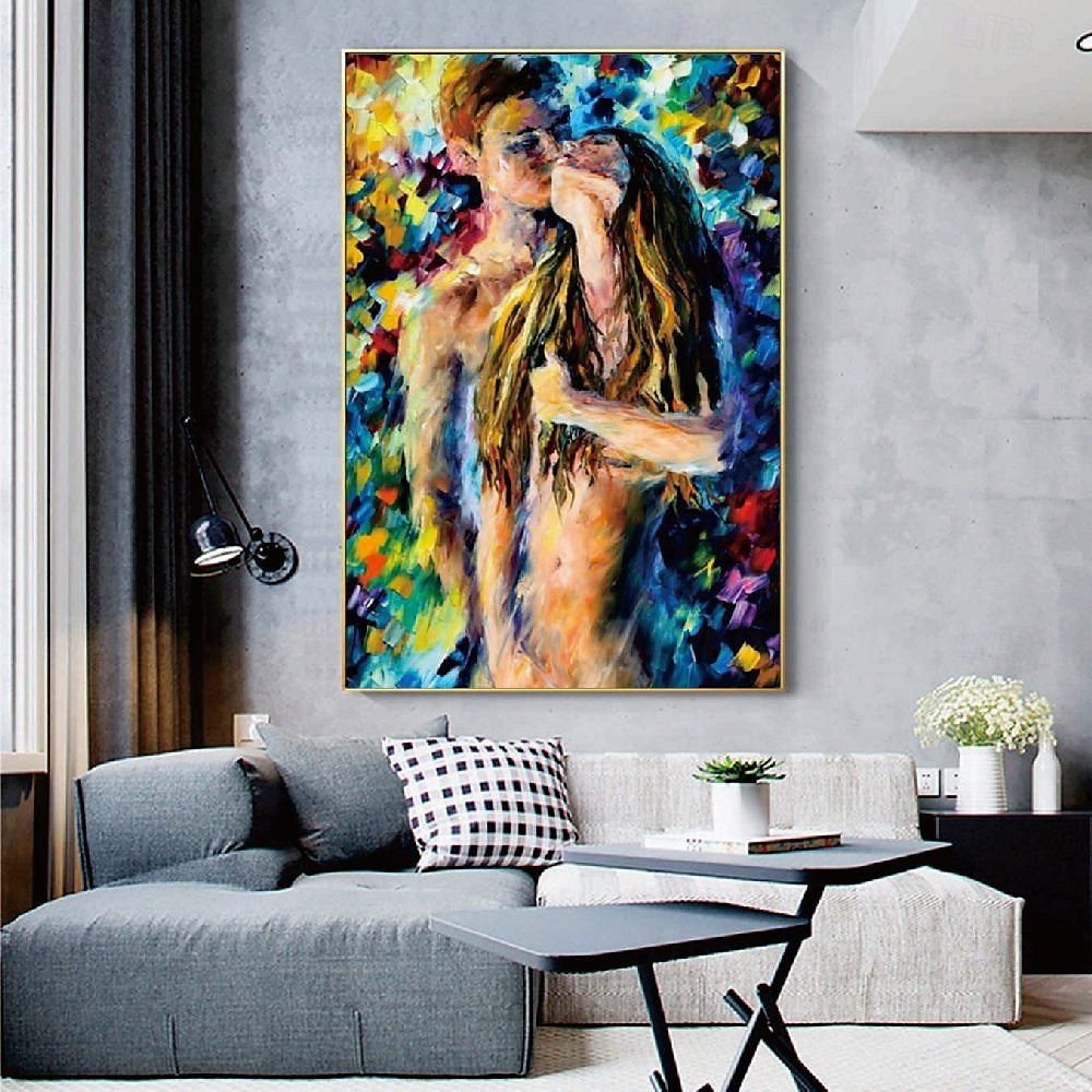 Couple lovers Oil painting handmade Hugging Couple lovers oil painting - Hand Painted Impressionist Paris Lovers Oil Painting On Canvas Palette Knife Art oil paintings christmas gift for living room 2025 - $125.99 –P4