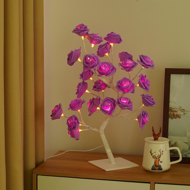 led rosetre lampe valentinsdag skrivebordslampe bryllup bursdagsfest hjemme soverom nattlys usb-drevet avtakbar valentinsdag dekorasjon nattlys 2025 - $21.99 –P8