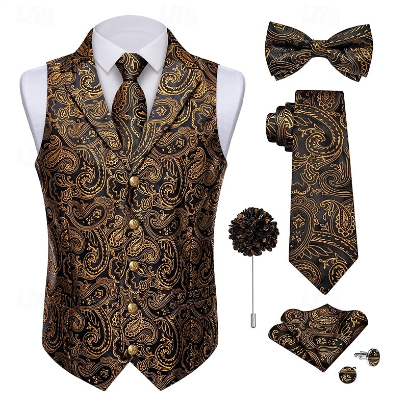 Retro / vintage Urlați 20 de ani Anii 1920 Ținute Vestă Set accesorii Domn Gangsteri Imprimeu Paisley Jacquard Bărbați Costum de carnaval 7 PCS Crăciun Halloween Carnaval Mascaradă Petrecere cu 2025 - $40.99 –P1