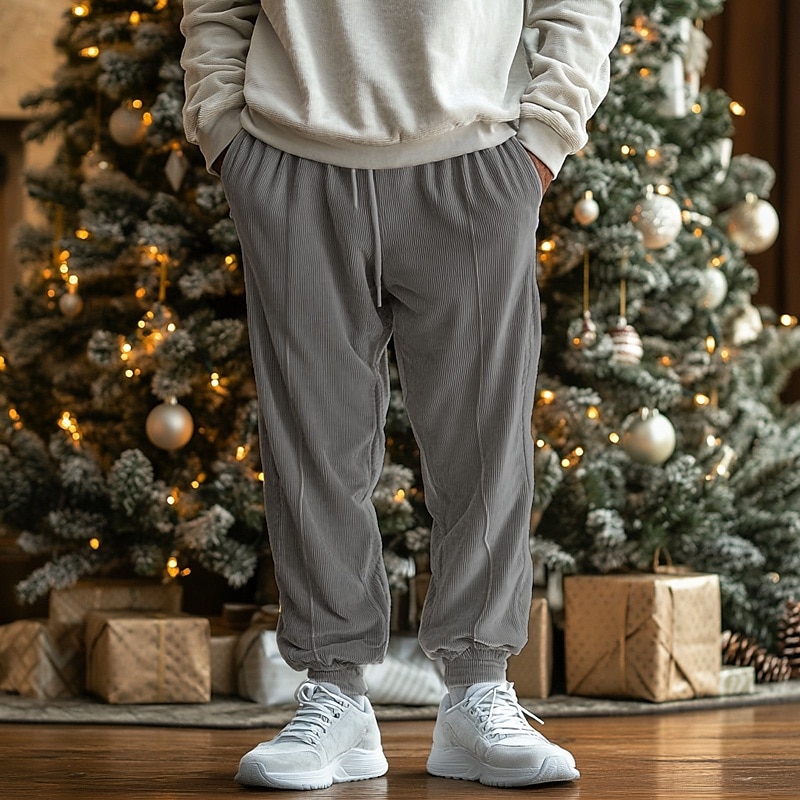 Men's Sweatpants Joggers Corduroy Pants Trousers Drawstring Elastic Waist Elastic Cuff Plain Comfort Breathable Casual Daily Holiday Sports Fashion Black Blue 2025 - $23.99 –P1