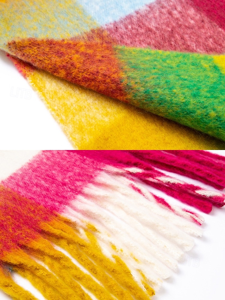 Bufanda de invierno de gran tamaño con cuadros coloridos para mujer | Chal suave y cálido similar a la lana con borlas | Accesorio moderno para clima frío para atuendos casuales y formales 2025 - $14.99 –P6