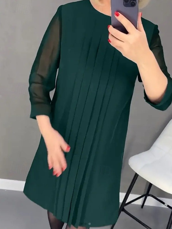 Damen Vintage-Kleid Minikleid Patchwork Gerafft Elegant Ausgefallene Rundhalsausschnitt Langarm Schwarz Rote Grün Farbe 2025 - $41.99 –P4