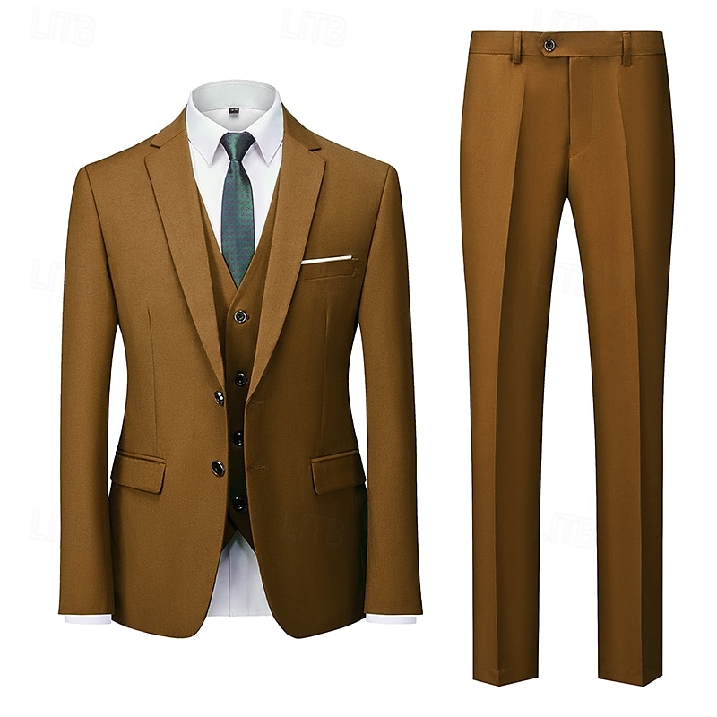 De los hombres Boda Ropa de fiesta de noche Trajes Negro Burdeos Negocios Formal Color sólido Estándar Juego de 3 piezas Recto 2 botones 2025 - $122.99 –P2