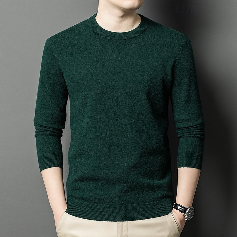 Herr Ulltröja Pullover tröja Sticka Ensfärgat Rund hals Stickat Elegant Skola Träning Kläder Höst Vinter Svart Vit S M L 2025 - $36.99 –P2
