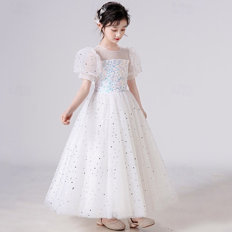 Bloemenmeisjesjurk kinderen Voor meisjes Prinses jurk Prestatie Bruiloft Feest Elegant Mooi Netstof Effen Kleur Korte mouw Strakke ronde hals Wit Blozend Roze 4 jaar + 2025 - $44.99 –P6