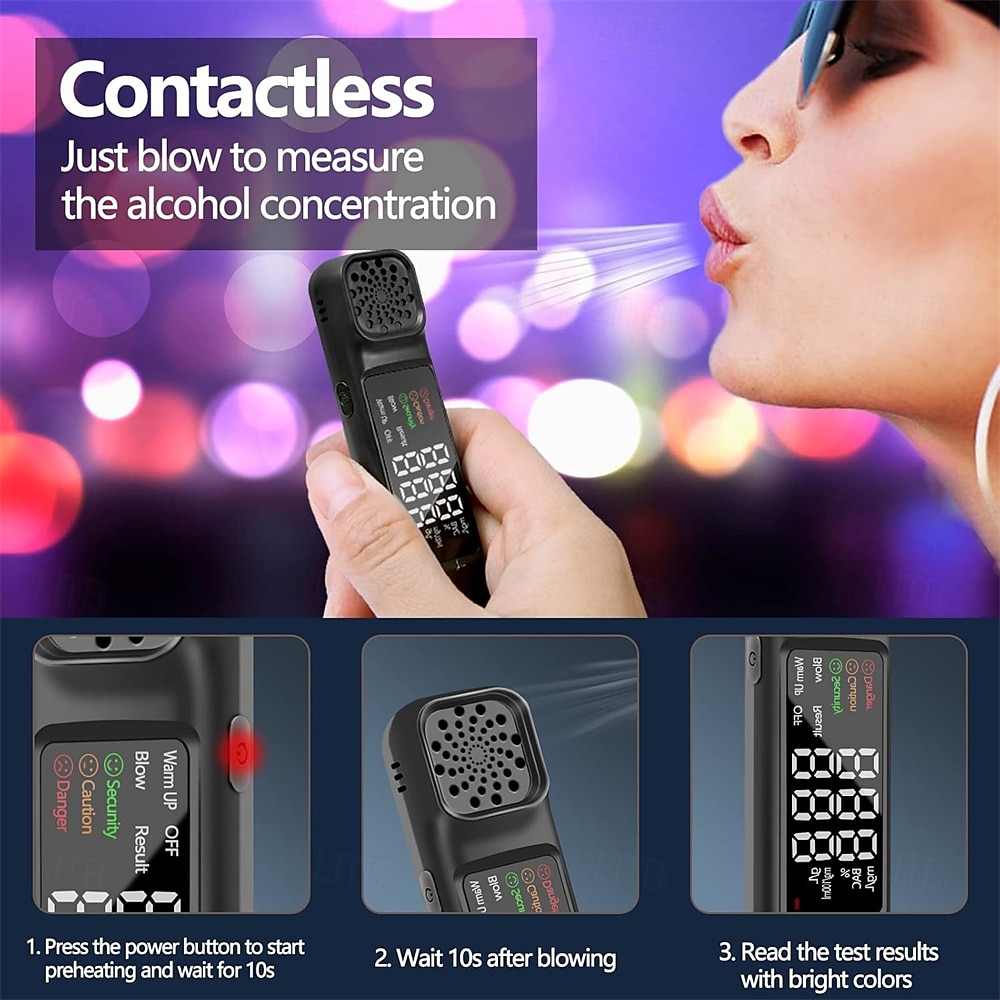 Portable Alcohol Tester With Digital Test Machine Checker USB Rechargeable Breathalyzer Analyzer Handheld High-Precise Alcohols Detector Non-Contacting Breath Blow Tester 2025 - $31.99 –P3