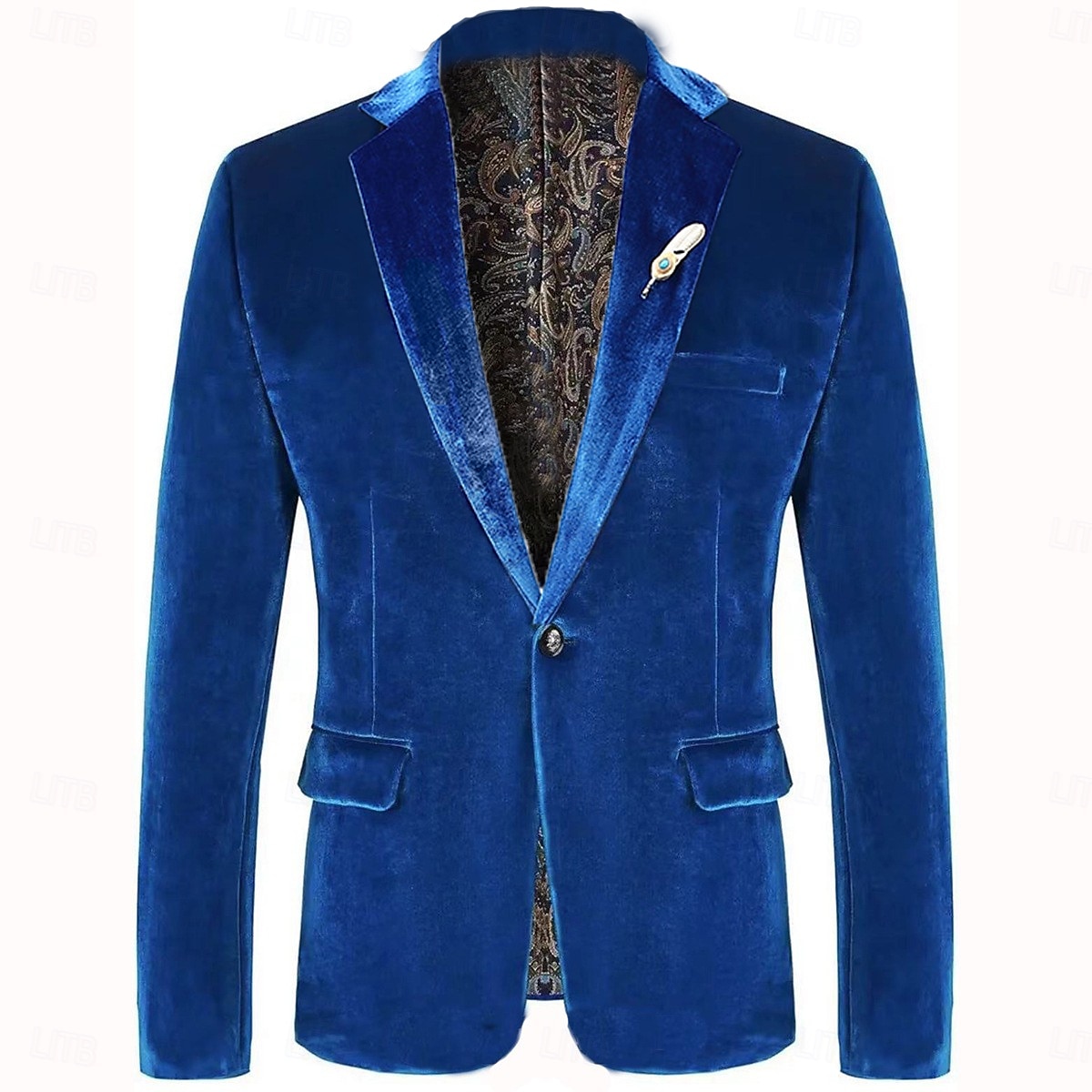 Herr Sammetsblazers Kavaj Företag Cocktailfest Bröllopsfest Mode Ledigt Vår & Höst 100 % bomull Färgblock Knapp Ficka Bekväm Enkelknäppt Blazer Rubinrött Kungsblå Grön 2025 - $73.99 –P4
