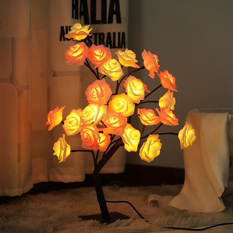 led rosetre lampe valentinsdag skrivebordslampe bryllup bursdagsfest hjemme soverom nattlys usb-drevet avtakbar valentinsdag dekorasjon nattlys 2025 - $21.99 –P11