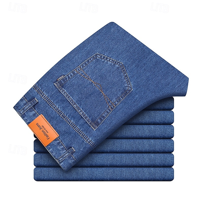 Men's 100% Cotton Jeans Solid Color Full Length Outdoor Casual Daily Vintage Fashion Blue Light Blue Micro-elastic 2025 - $36.99 –P4