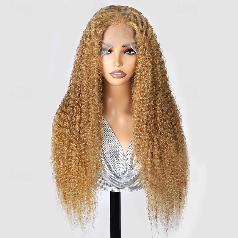 Parrucca frontale in pizzo con capelli umani 27# 13*4, parrucca in pizzo con capelli umani ondulati ricci, 180% ad alta densità del 2025 a $248.29 –P1