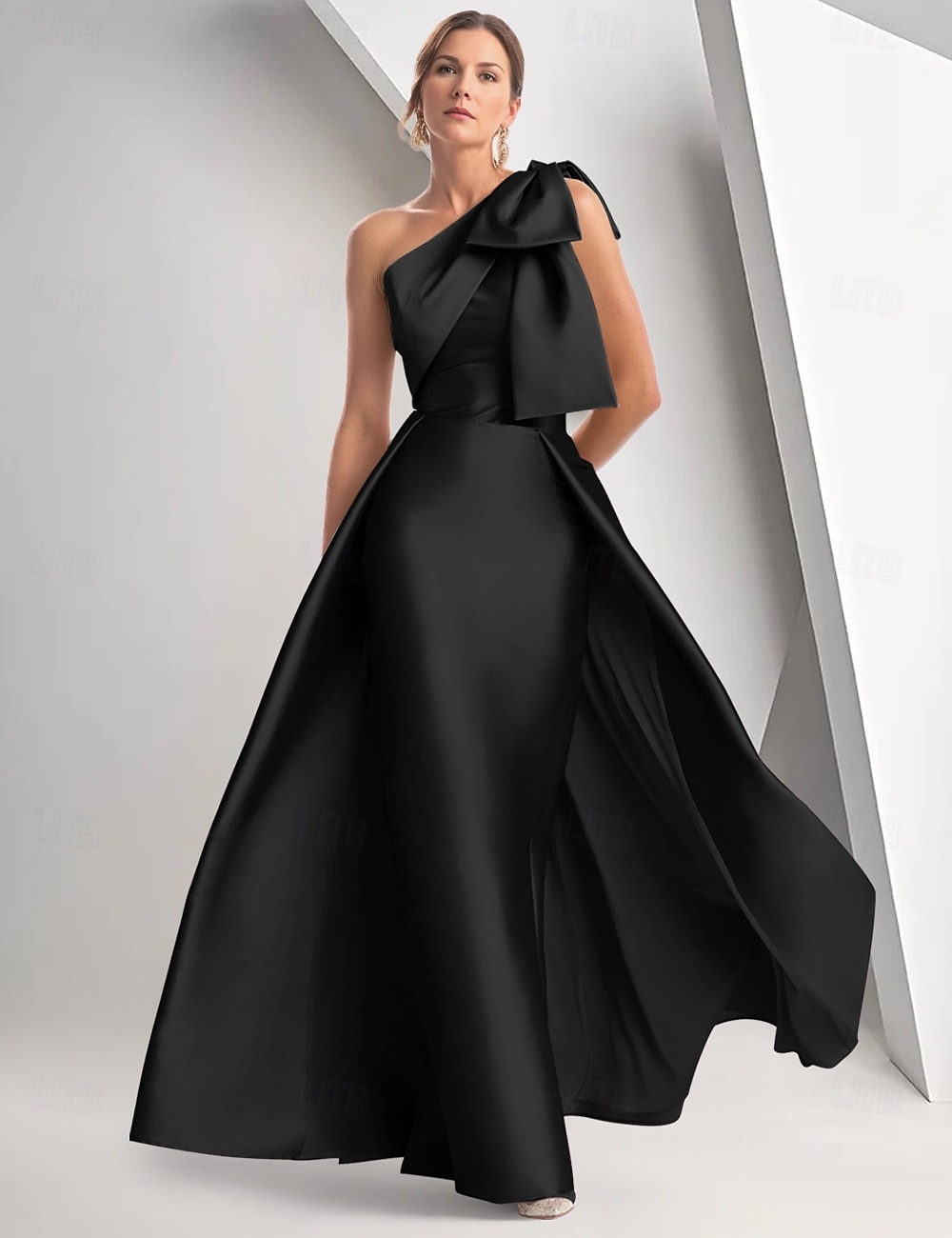 A-Linie Abendkleid elegantes Kleid formell bodenlang ärmellos eine Schulter Herbst Hochzeitsgast Satin mit Schleife(n) 2025 2025 - $148.99 -P3