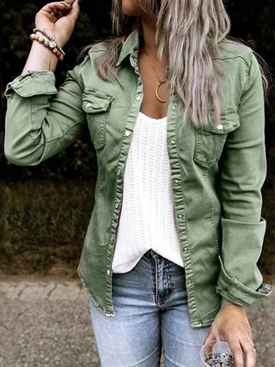 Women's Shirt Long Sleeve Shirt Collar Black Army Green Gray Spring & Fall 2025 - $34.99 –P4