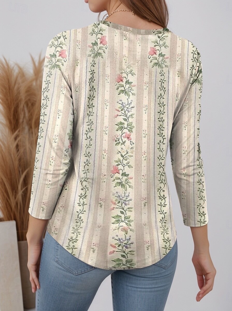 Women's T Shirt Floral Fashion Modern Casual Long Sleeve Crew Neck Regular Tops Daily Weekend Print off-white Fall Winter 2025 - $22.99 –P2
