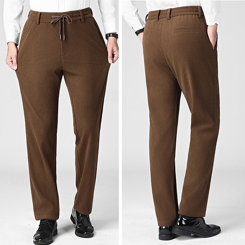 Homens Social Calças de Veludo Calças chinês Bolsos Com Cordão Cintura elástica Côr Sólida Conforto Formal Festa Trabalho Moda Estilo Clássico Preto Azul Marinha Micro-Elástica de 2025 por $18.99 –P2