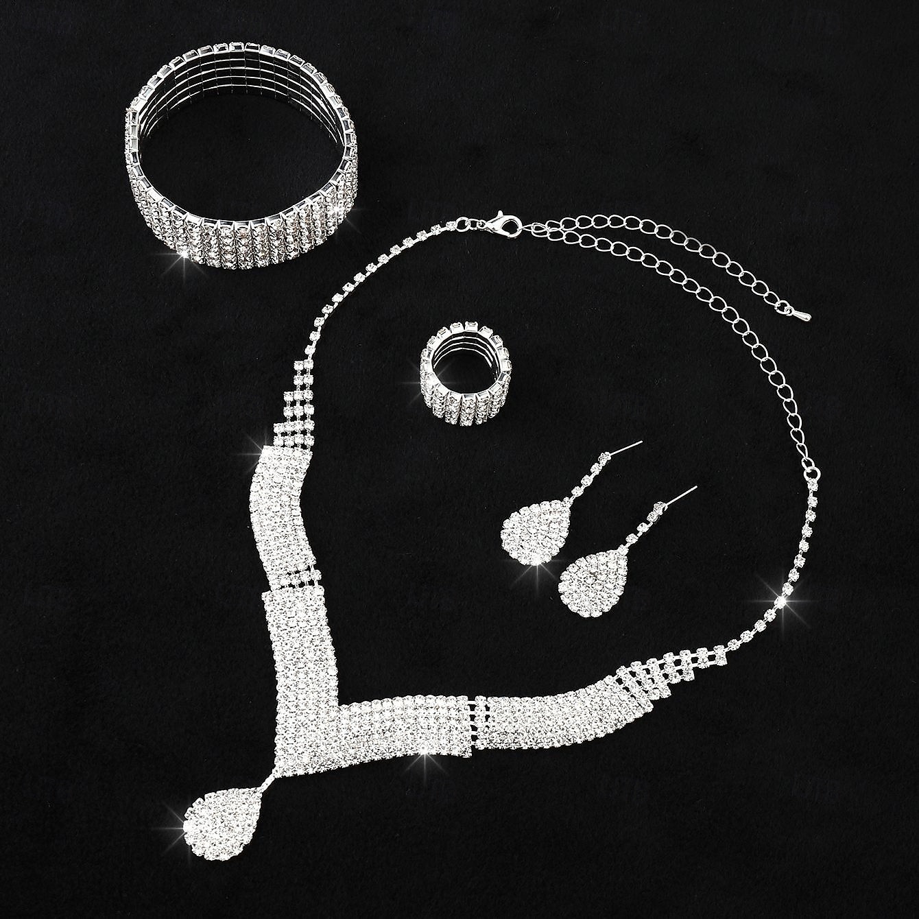 Brude smykker sett 1 Legering Ringer 1 Armbånd Øredobber Halskjeder Dame Stilfull Luksus Søtt Fancy Dyrebar Geometrisk Form Smykkesett Til Festkveldsklær 2025 - $19.99 –P1