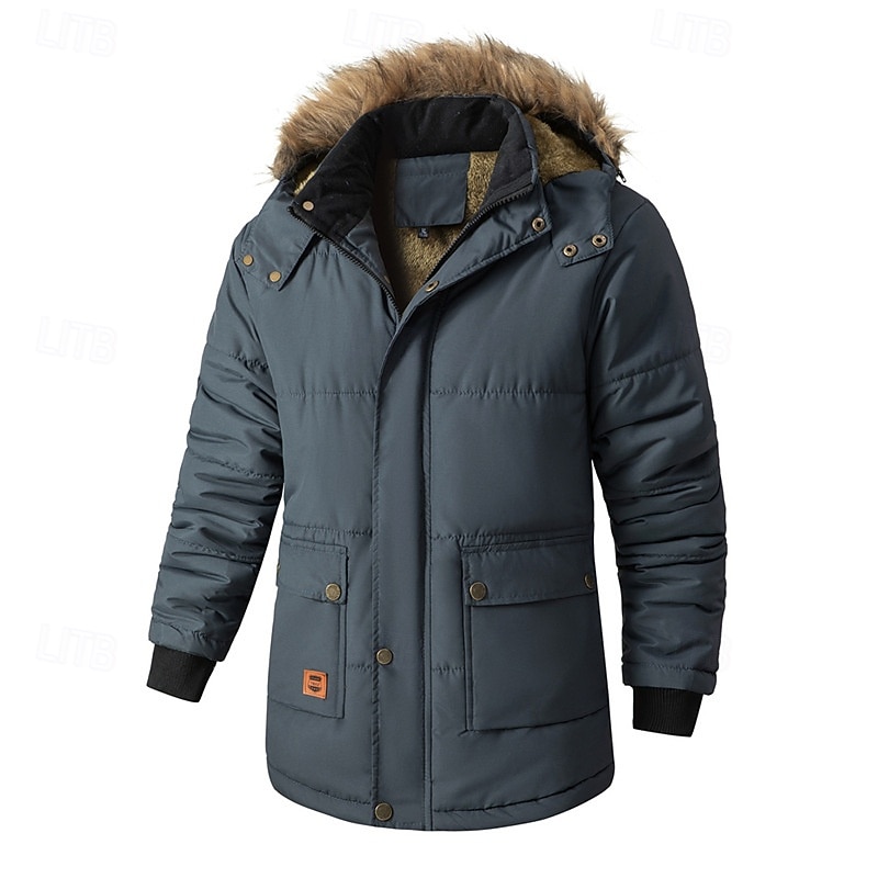 Herr Vinterkappa Pufferjacka Fleece-jacka Vadderad jacka Ficka Polyester Semester Dagliga kläder Datum Normal Mode Ledigt Bekväm Håller värmen Höst vinter Enfärgad / vanlig färg Svart Mörkblå 2025 - $49.99 –P5