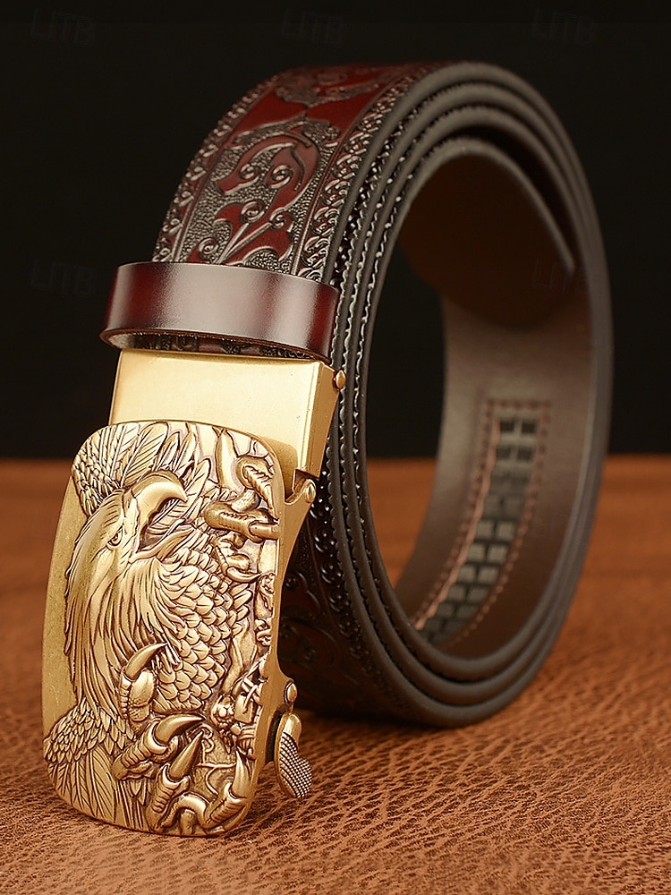 Men's Vintage Leather Belt with Eagle Embossed Buckle – Western Style Adjustable Belt for Casual and Formal Wear 2025 - $26.99 –P1