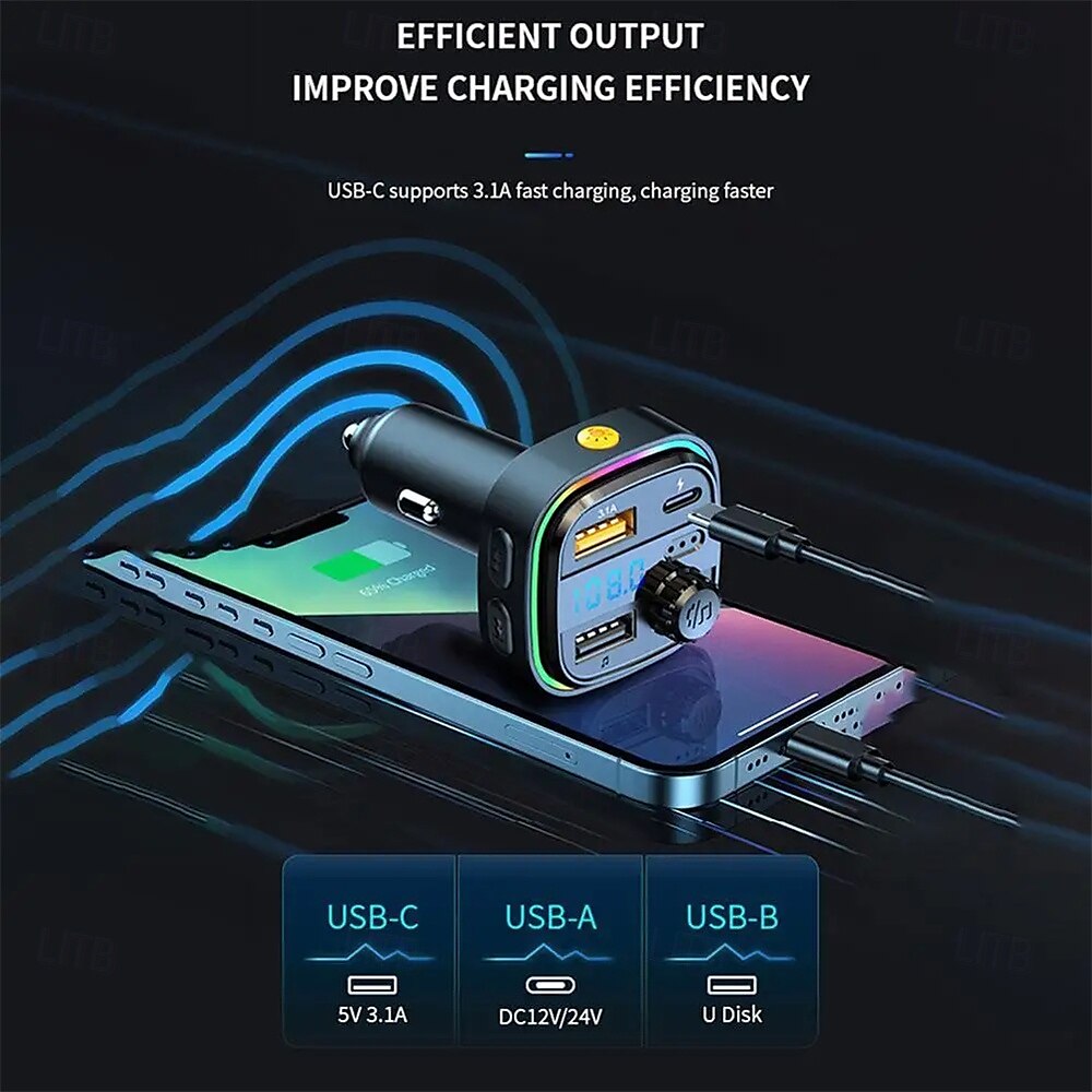 bil mp3-spiller bluetooth 5.0 fm sender pd25w hurtiglader lader tilbehør mobiltelefon adapter 2025 - $22.99 –P4