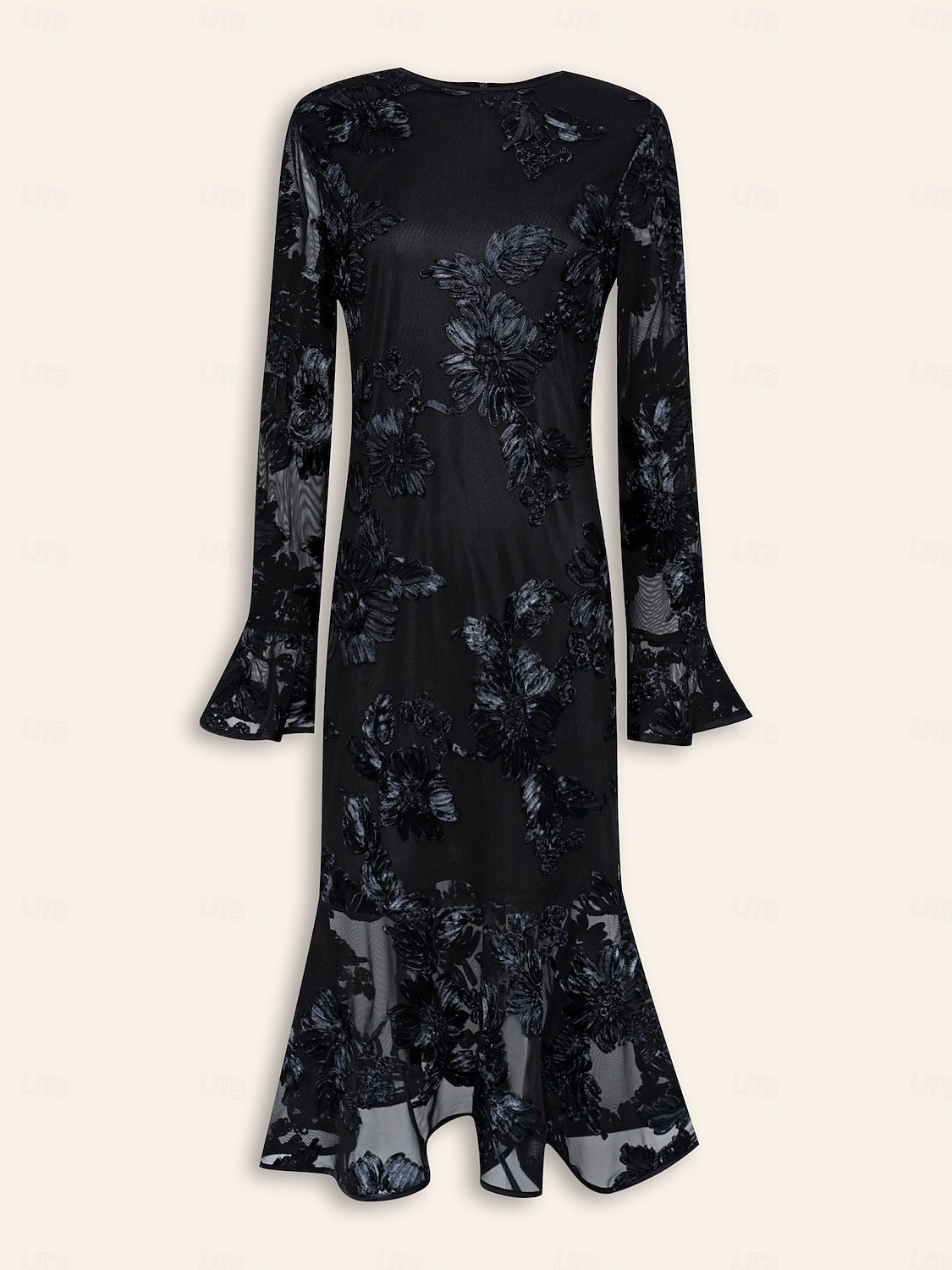 besticktes Cocktail-Party-Midikleid mit langen Ärmeln 2025 - $93.99 –P7