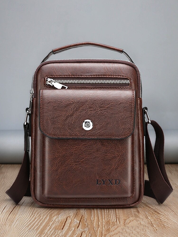 borsa a tracolla vintage in similpelle marrone da uomo – borsa a tracolla compatta con più tasche per viaggi, lavoro e uso quotidiano del 2025 a $24.99 –P9
