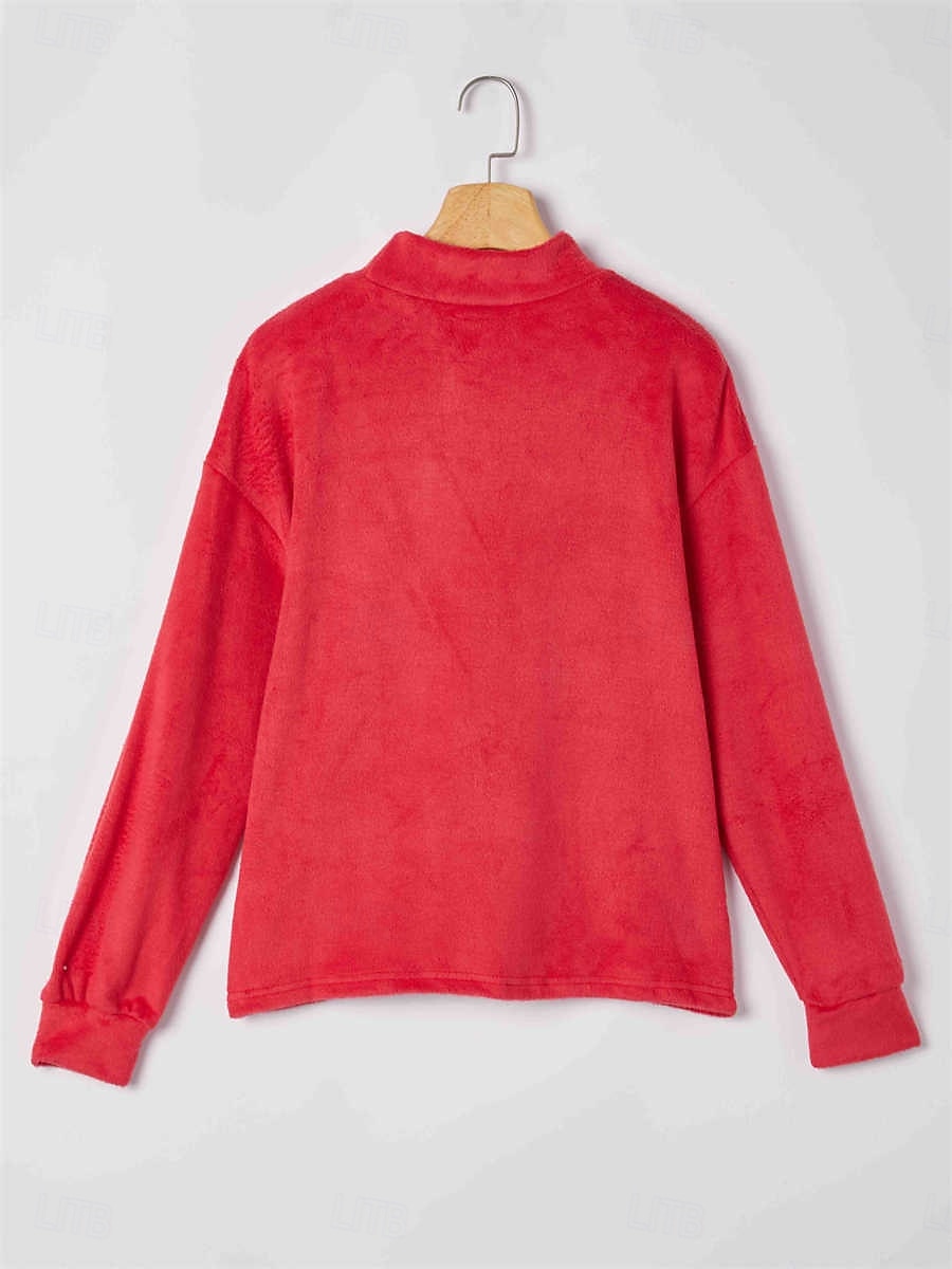 damebluse genser fuzzy høyhalset langermet komfort passform plysj varm uformell høst vinter 2025 - $29.99 –P2