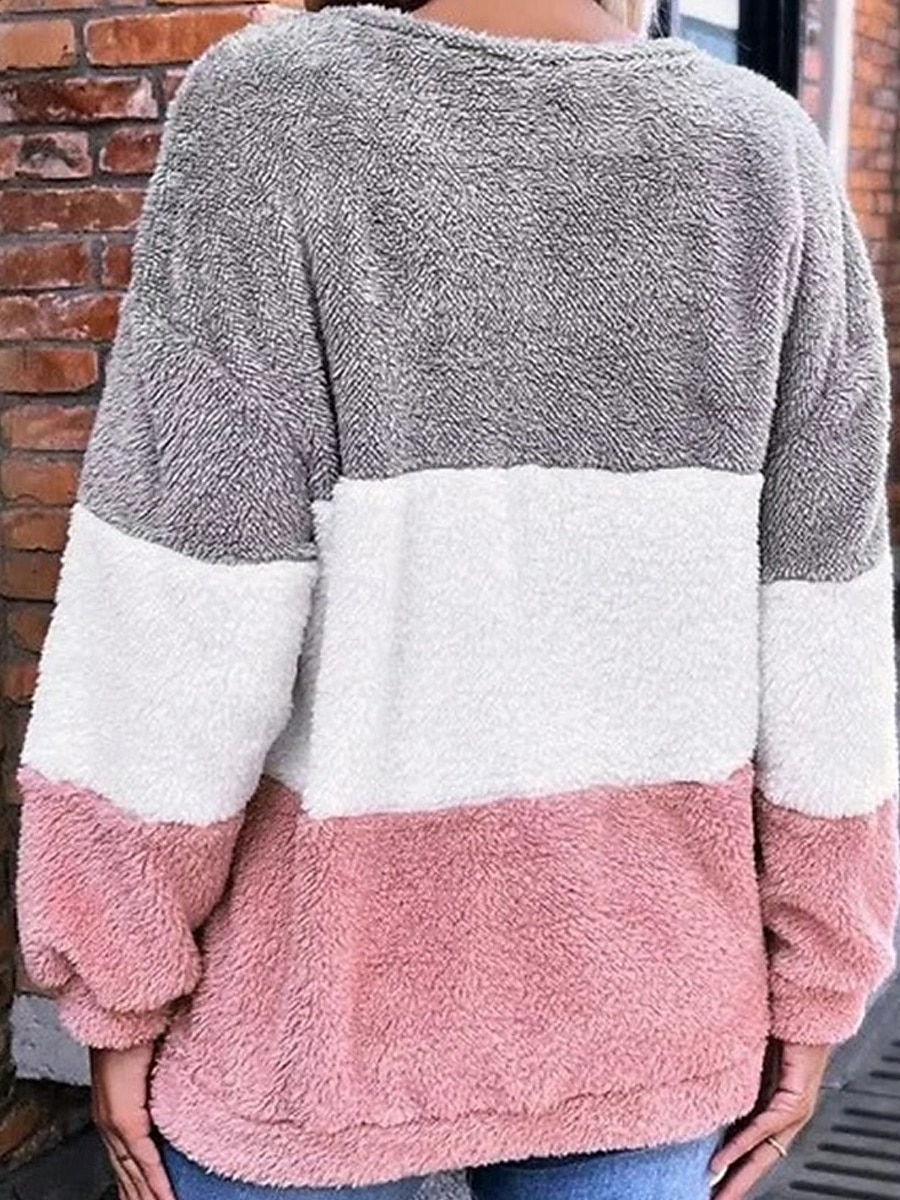 női pulóver alkalmi színes blokk utcai mindennapi ruha legénységi nyak patchwork hosszú ujjú rózsaszín ősz tél 2025 - $19.99 –P2