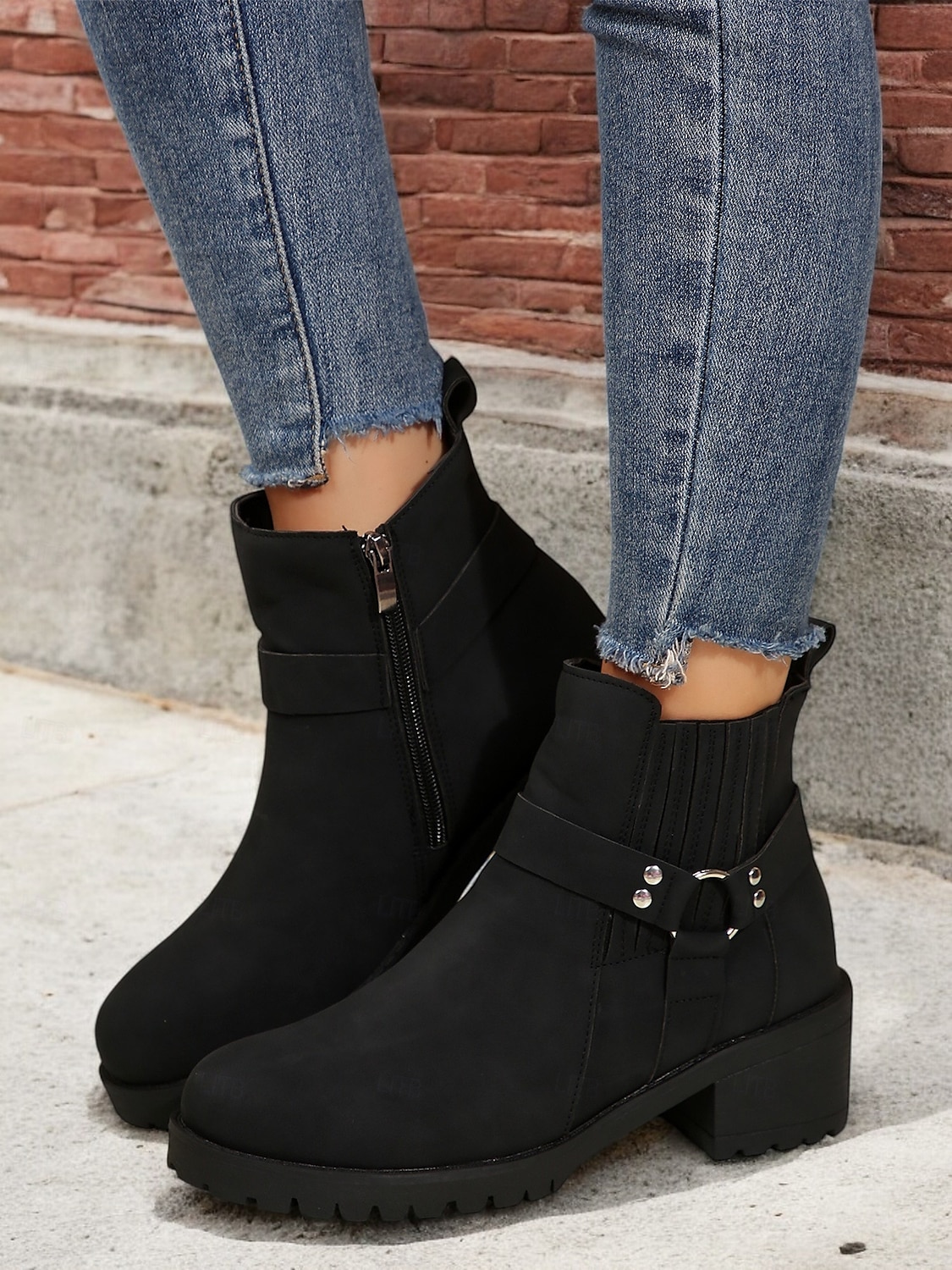 Women's Grey Ankle Boots – Stylish Block Heel with Strap Details, Side Zip, and Rugged Sole for Casual and Outdoor Wear 2025 - $42.99 –P3