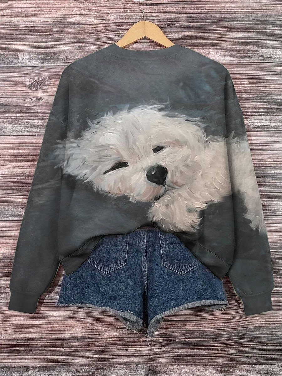 Women's Sweatshirt Casual Dog Street Dailywear Crew Neck Print Long Sleeve Gray Fall Winter 2026 - $28.99 –P2