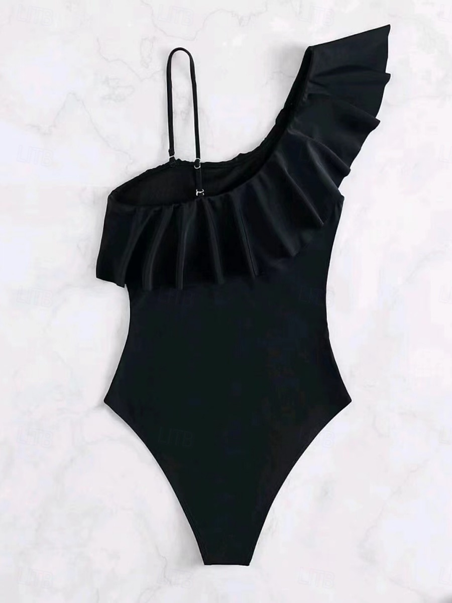 Dam Badkläder En bit Monokini Baddräkt Volang Nät Öppen rygg Magkontroll Hög midja Semester Standkläder Ensfärgat Halterneck Ärmlös Baddräkter 2025 - $28.99 –P4