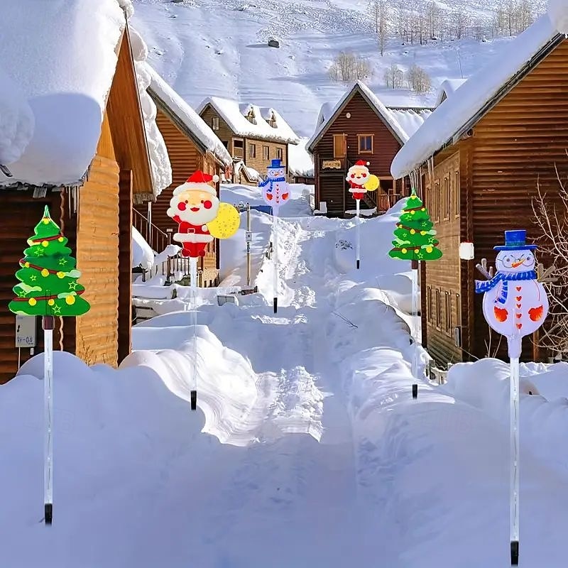 6KS solární svátková zahradní bodová světla sněhulák Santa a sobi zahradní světla venkovní voděodolná dekorace yardu chodník krajinná světla 2025 - $24.99 –P7