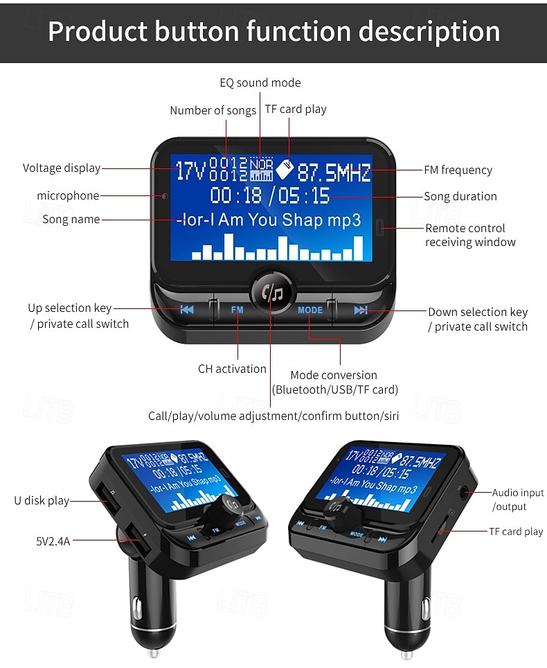 2025年 bc32 車用 FM トランスミッター ブルートゥース MP3 プレーヤー ワイヤレス ハンズフリー 1.8 インチ LCD スクリーン付き 携帯電話充電器用 コレクション – $49.99 –P20
