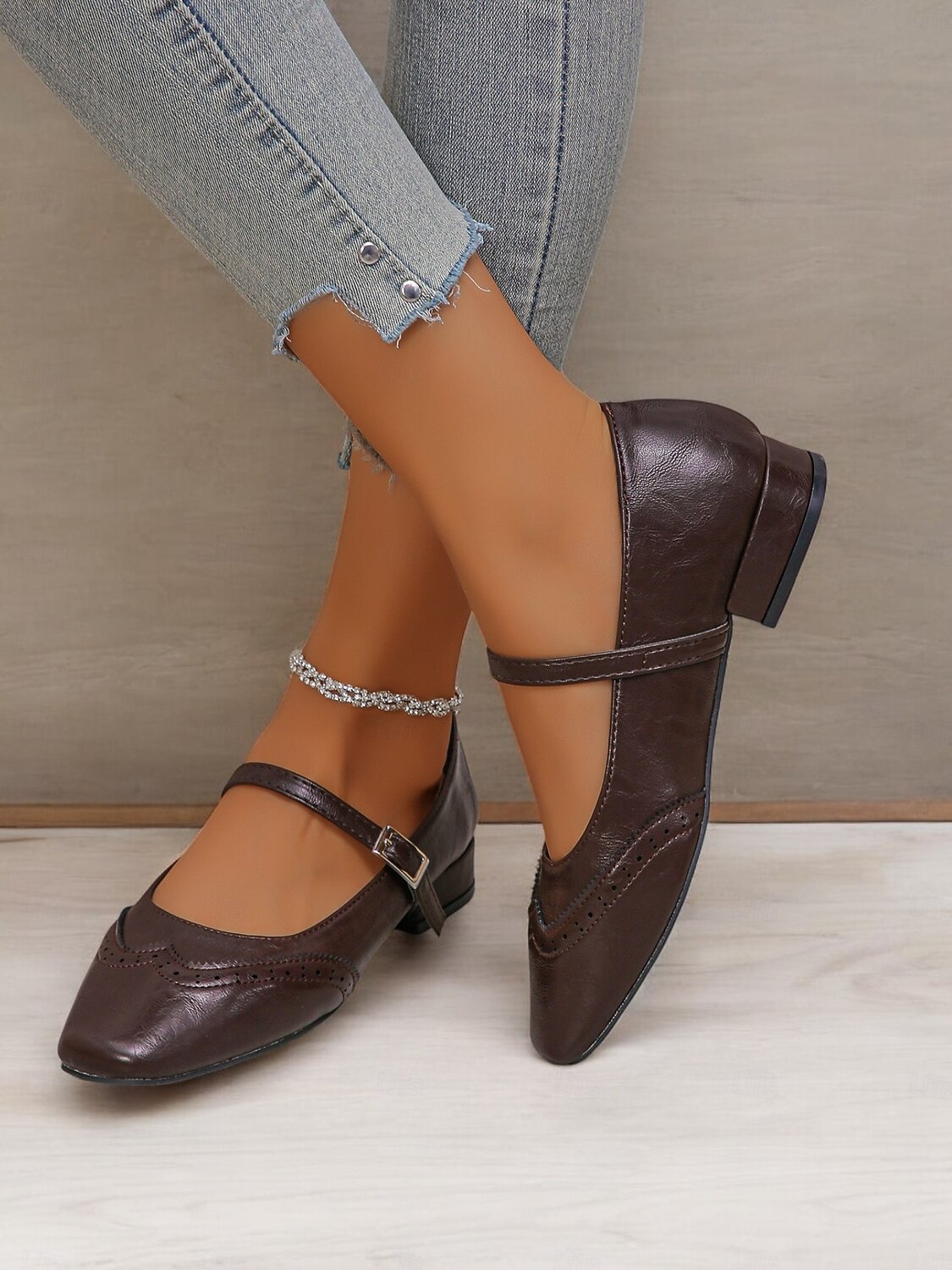 dámské vintage hnědé kalhoty mary jane s brogue detaily – pohodlné boty z umělé kůže pro kancelář, běžné nošení i outfity v retro stylu 2025 - $29.99 –P3